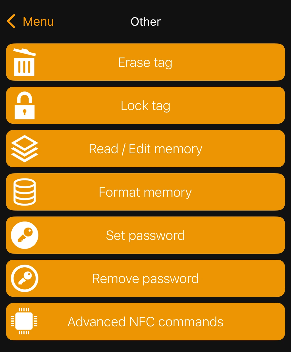 NFC Tools Android - Tag löschen Option im Andere Menü