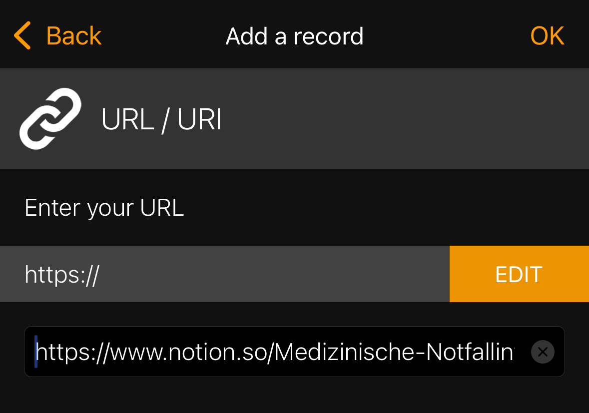 NFC Tools iPhone - URL hinzufügen Bereich